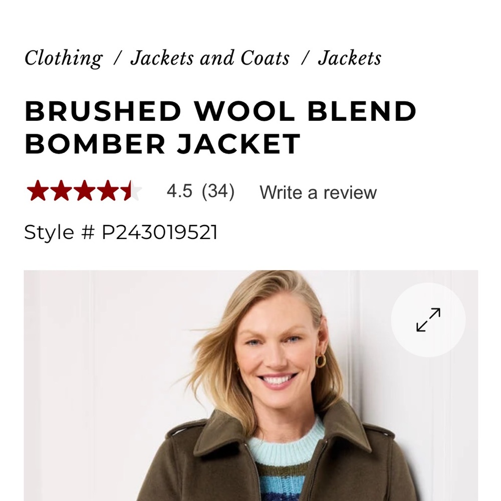 Talbots Wool Blend Bomber Jacket in Olive Green